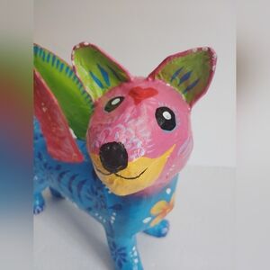 Mexican Paper Art Handmade Paper Mache Colorful Dog with Wings